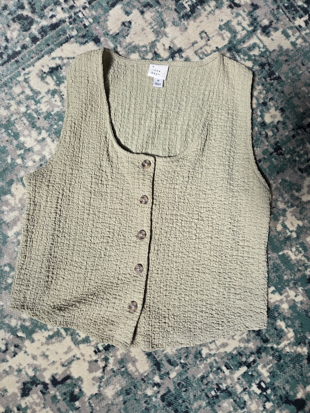 a new day Sage Green Textured Button Crop Top